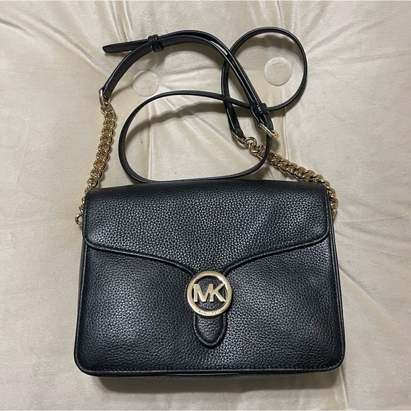 Michael Kors Black Leather Crossbody with Gold Chain - Picture 3 of 11